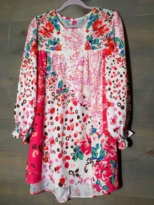 Umgee Blumen Boho Bauern Kleid lang Ballonärmel Gr. Large creme rosa - Bild 1 von 13