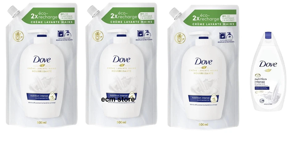 DOVE Pack de 3 Crème lavante mains recharge 500 ml + Crème de douche 250 ml/LOT6 - Photo 1/1