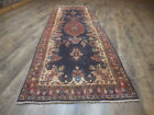 Authentic Hand Made Vintage Turkish Wool Geometric Village Made Rug 3.8x10.6 Ft