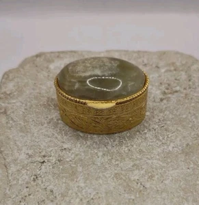 Vintage Marbled Green Onyx Gold Tone Pill Box - Picture 1 of 8