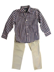 Izod Boys Size 6 Youth Large Set - Red Blue Long Sleeve Button Down Khaki Pants - Picture 1 of 16