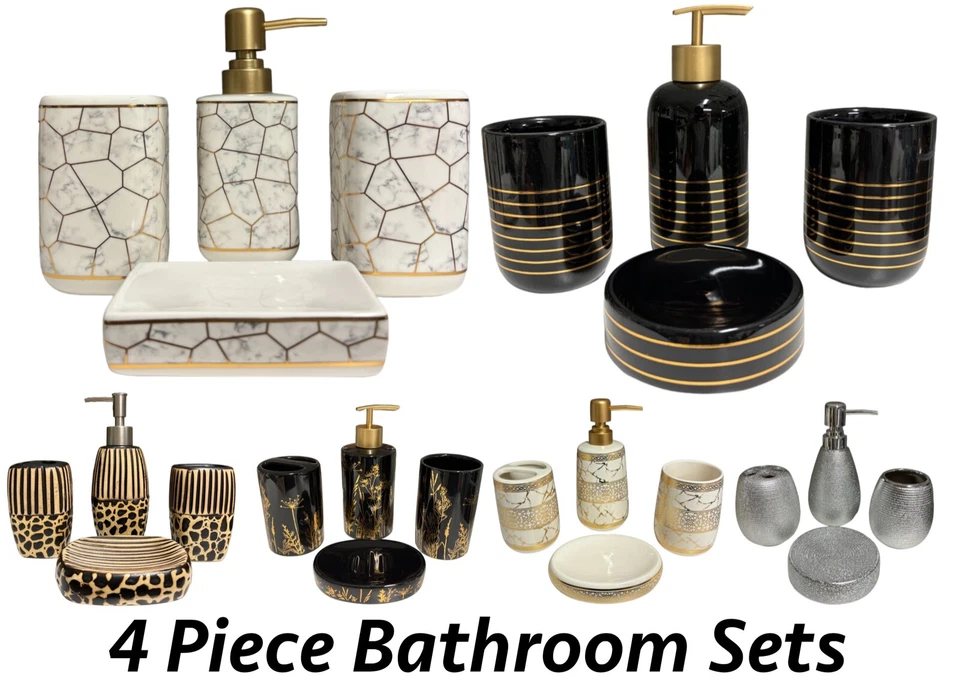 4-PC Bathroom Accessory Sets - Tumbler, Toothbrush Holder, Soap Dispenser, Dish! - Image 1 of 1