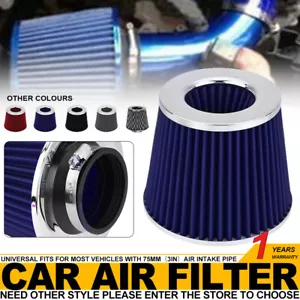 UNIVERSAL 3 INCH (76MM) JDM SHORT RAM/TURBO/COLD AIR FLOW INTAKE FILTER BLUE - Picture 1 of 6