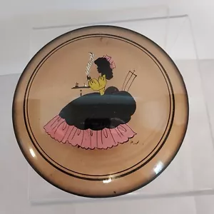 Vintage Reverse Hand painted Silhouette Woman Round Peter Watson Studio Pink - Picture 1 of 2