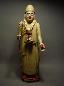 ANTIQUE BURMESE WOOD-CARVED HOLY MAN 'SHAMAN' FIGURE, MYANMAR 19th C. - Picture 1 of 12