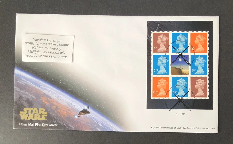 GB 2019 FDC BOOKLET PANE WITH TALLENTS PMK - STAR WARS - Image 1 of 1