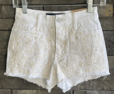 Hollister Tiro Alto Corto-Corto Blanco Bordado Floral Cintura 24 Elastizado Foto 1 de 4