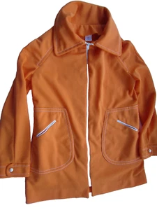 Jantzen Vintage 1970's Polyester Orange Jacket USA Contrast Zip S Woman coat - Picture 1 of 10