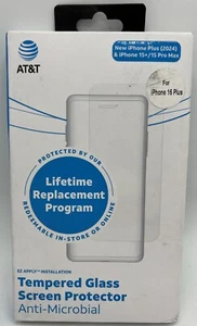 AT&T iphone 16 plus screen protector Tempered Glass Anti-microbial Ez Apply - Picture 1 of 2