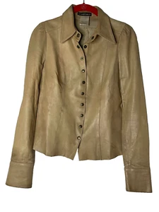 Plein Sud Vintage Leather Jacket Womens Size 38/6 Brown Snap Outdoor Long Sleeve - Picture 1 of 24