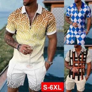 Mens 2-Piece Set Sweatsuit Short Sleeve T Shirts & Shorts Set Summer-Outfit USA - Picture 1 of 41