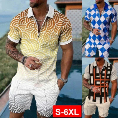 Conjunto de 2 piezas para hombre sudadera manga corta camisetas y pantalones cortos conjunto de verano traje EE. UU. Foto 1 de 4