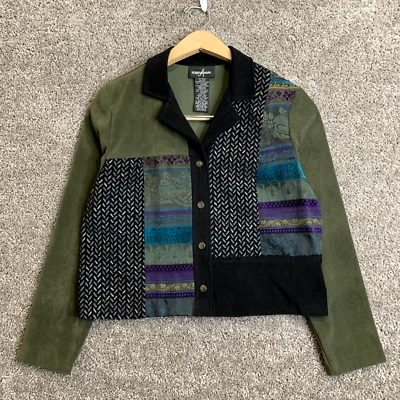 Chaqueta vintage años 90 y2k actitud positiva rayón retazos recortada verde negro 8  Foto 1 de 4