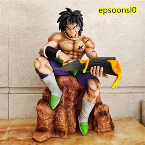 Japan Anime Super Saiyan Broly Figure Model Black Hair Sit Posture Statue 24cm - Picture 1 of 5