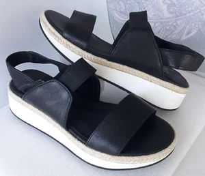Eileen Fisher Dash Leather Wedge/Platform Sandals Wo's Size 8.5 ~Black Slingback - Picture 1 of 21