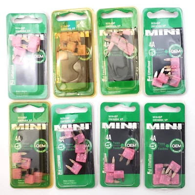 Lote de 8 paquetes de 5 mini fusibles Littelfuse MIN4BP 4 amperios hoja automotriz Foto 1 de 4