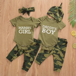 3Pcs Newborn Baby Boy Girl Tops T-shirt Pants Camo Outfits Set Clothes Tracksuit - Picture 1 of 11