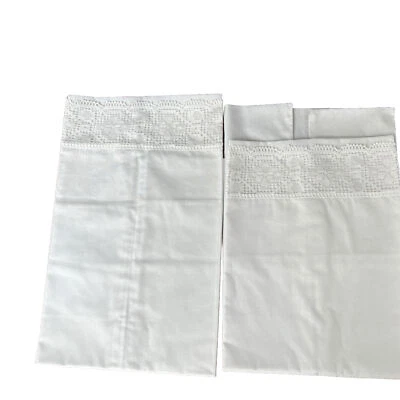 New Embroidered Lace PillowCase White Cotton Sateen Standard Case 2 Pack - Image 1 of 3