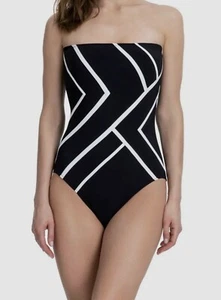 Gottex Women's Black Colorblock Mirage Bandeau One Piece Swimsuit Size 10 - Picture 1 of 4
