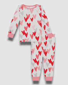 $45 BedHead Pajamas Kids Girl's White Heart Two Piece Pajama Set Sleepwear Sz 5T