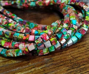 😏 Impressionen Jaspis multicolor Würfel ca. 4 mm Perlen Strang für Kette +++😉 - Bild 1 von 4