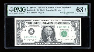 DBR 1963-A $1 FRN Cleveland STAR Fr. 1901-D* PMG 63 EPQ Serial D13429510* - Picture 1 of 2