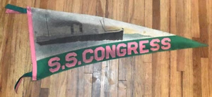 RARO DE COLECCIÓN 1916 Vapor Barco de Vapor Barco de Pasajeros S.S. Congress Fieltro banderín - Imagen 1 de 6