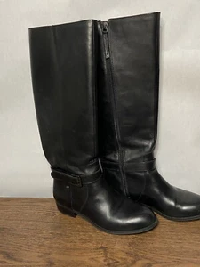 J. Jill Black Tall Knee High Leather Boots Size 6.5 Womens Low Heel Shoe Fashion - Picture 1 of 10