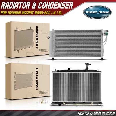 Radiator w/Trans & AC Condenser Cooling Kit for Hyundai Accent 2006-2011 L4 1.6L - Image 1 of 4