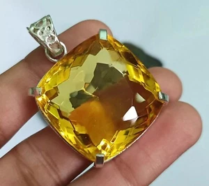 Cushion Yellow Natural Citrine 925 Solid Silver 93.52 Ct Pendant Loose Gemstone - Picture 1 of 6