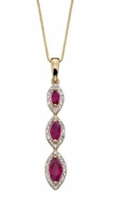 Ruby and Diamond Pendant 9ct Yellow Gold 375 Hallmarked Brand New Boxed - Picture 1 of 2