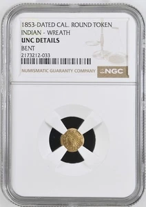 1853 California Fractional Gold Wreath #4b Type NGC UNC Bent - Bild 1 von 3