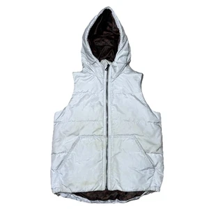 Coach Vest Hooded Down Puffer Full Zip White Ivory Womens Size Small S Hood Logo - Picture 1 of 16