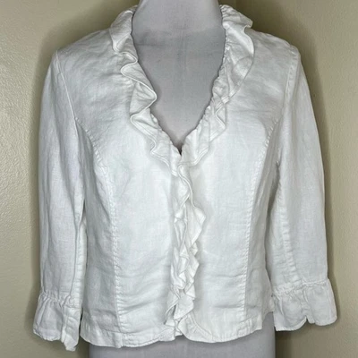 INC International Concepts Linen Jacket Medium Ruffle White Coastal Lagenlook  - Image 1 of 4