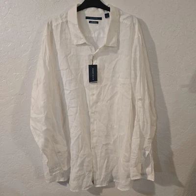 NEW Mens Perry Ellis 3x 100% Linen Untucked LS Button Up Shirt Bright White - Image 1 of 4