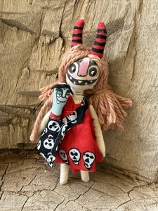 Mini Ugly Little Monster Handmade Doll W Worm Friend Skulls Ragdoll - Picture 1 of 6