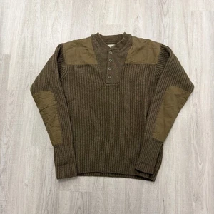 LL Bean Commando Pullover Herren XL braun 100% Wolle Ellenbogen Patches Henley Knopf - Bild 1 von 8