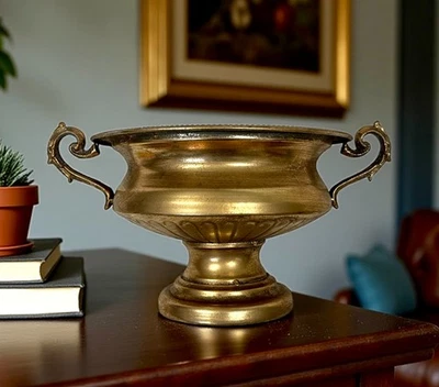 Prunkschale Blumentopf Pflanzgefäß Übertopf Metall Rund Gold Barock 22x40x30cm - Bild 1 von 4