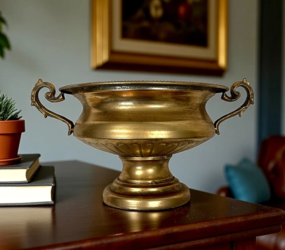 Prunkschale Blumentopf Pflanzgefäß Übertopf Metall Rund Gold Barock 22x40x30cm - Bild 1 von 4