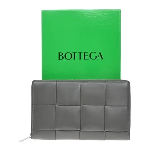 BOTTEGA VENETA Logo Cassette Zip Around Long Wallet Leather Gray Italy 30KP021 - Picture 1 of 17