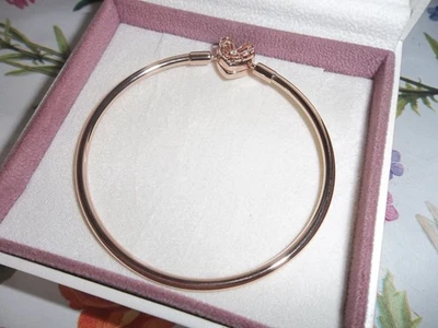 Genuine Pandora 14ct Rose Gold Heart & Butterfly Clasp Bracelet 582594C01 - 19cm - Image 1 of 3