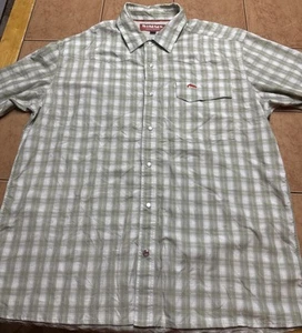 Simms Button Down Fishing Shirt Mens Sz Large Green Plaid Pearl Snap Breathable - Picture 1 of 7