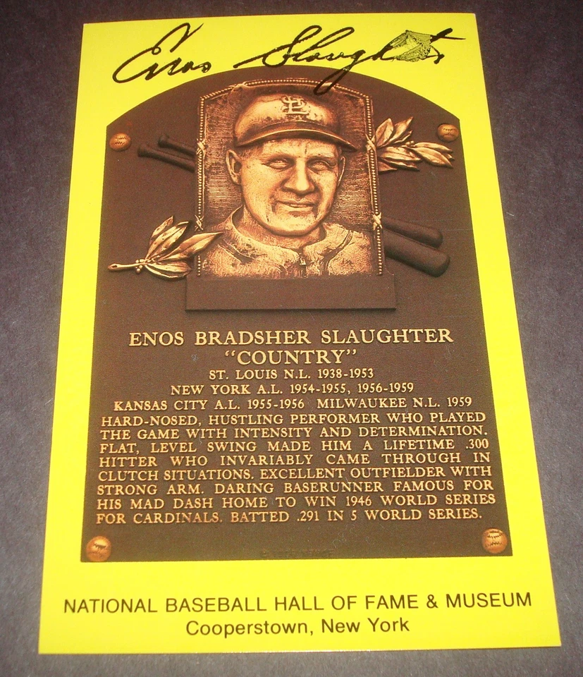 Enos Slaughter Cardinals Signed HOF Plaque Postcard Authentic Autograph M7 - Image 1 of 1