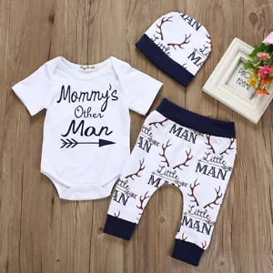 Newborn Infant Baby Boy Deer Long Sleeve Outfit Romper Tops+Pants+Hat Clothes - Picture 1 of 11