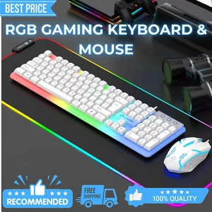 Gaming Keyboard Mouse Set Rainbow RGB LED Wired USB For PC Laptop PS5 Xbox One - Picture 1 of 11