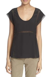 THEORY Ralballa Mosaic Lace Inset Silk Top, Petite - Picture 1 of 9