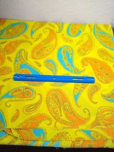 vintage fabric cotton poly blend material PAISLEY orange yellow turquoise 70s 2+ - Picture 1 of 8