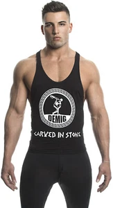DEMIG Mens Black Tank Top Bamboo Fitted Graphic Stringer DRIFIT Racerback - Picture 1 of 3