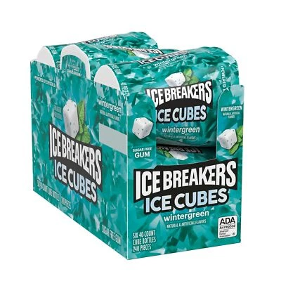ICE BREAKERS Cubitos de hielo Wintergreen Botellas de goma de mascar sin azúcar, 3,24 oz (6 Foto 1 de 4