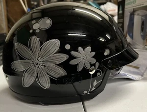 Scooter HJC IS-2DOT Motorcycle Scooter Half Helmet Black Flowers Visor Size L  - Picture 1 of 14